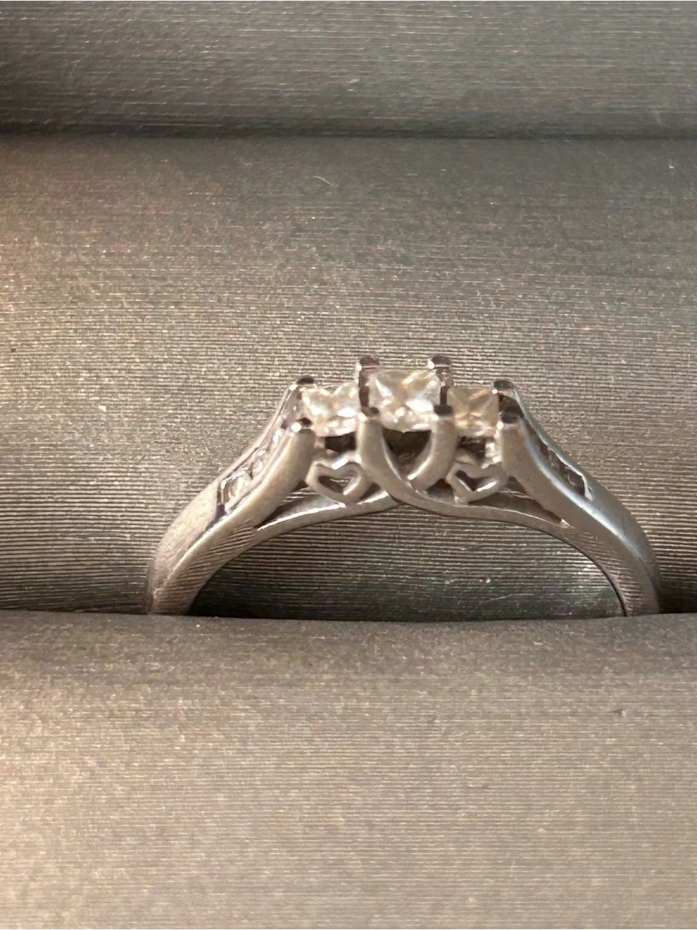 10K White Gold Ring 1/4 Ct princess cut  3 main stones, purchased from Zales 6